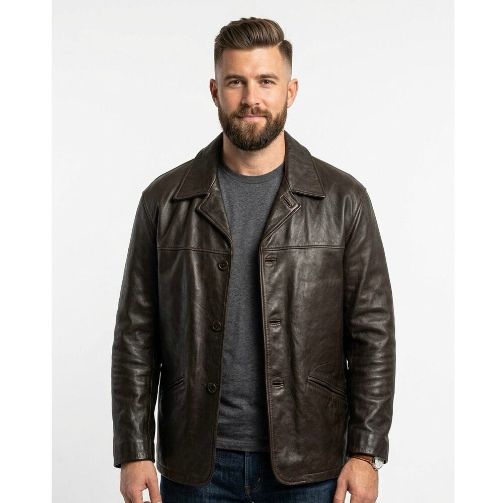 VINTAGE G&F Men's XL Dark Brown Leather Button Bomber Jacket DuPont Thermolite